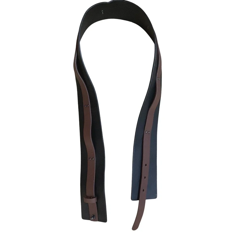 Eileen‎ Fisher Belt Womens Black Brown Leather Wide-Waist Studded Size XS